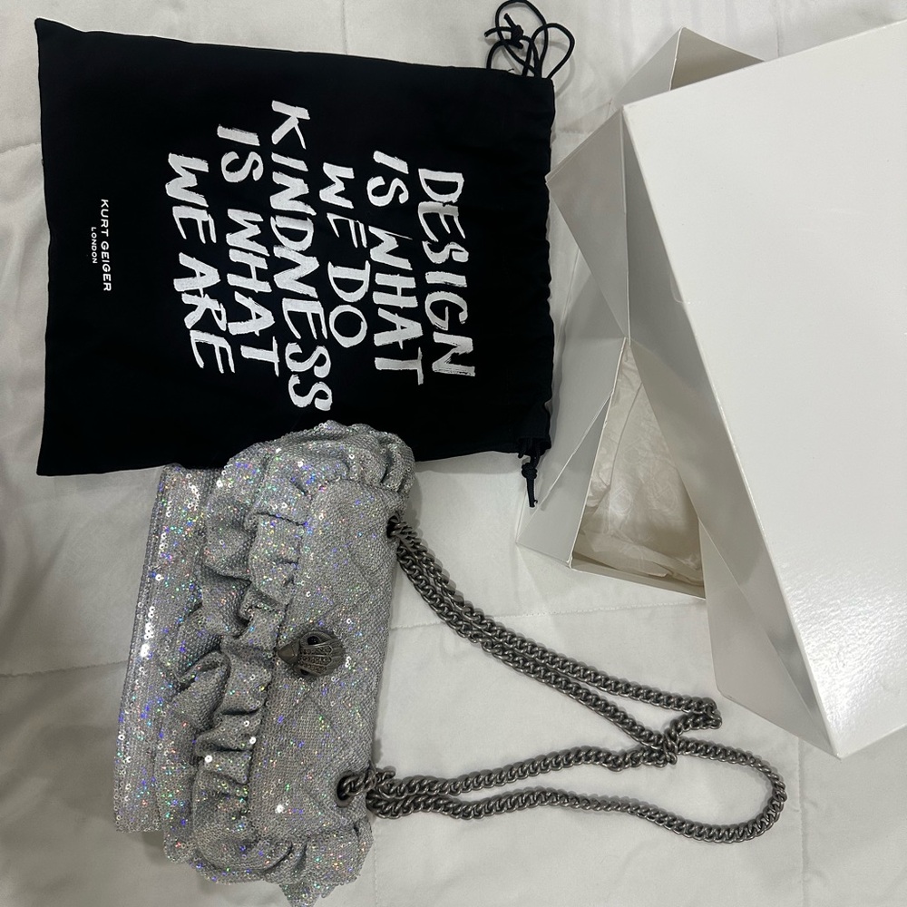 Kurt Geiger Silver Shoulder Bag with Chain Details